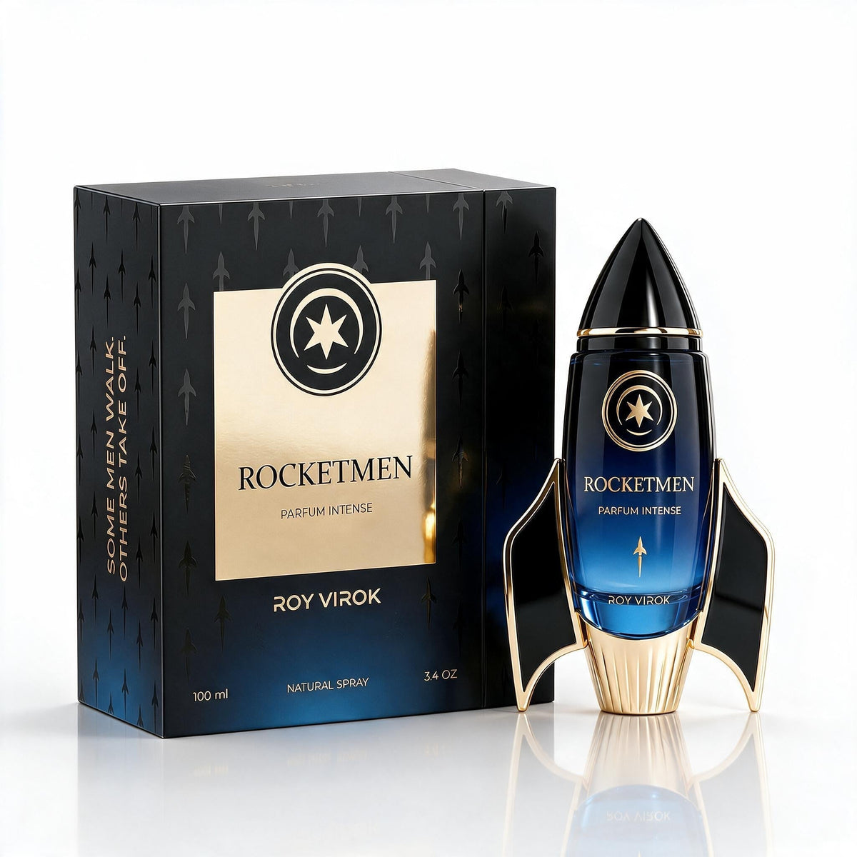 ROCKETMEN Parfum Intense rocket-shaped bottle and luxury packaging by ROY VIROK